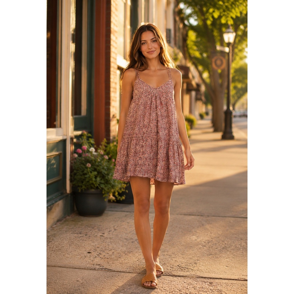 Universal Thread Pink Floral Sleeveless Pintuck Mini Dress Cotton Large L
